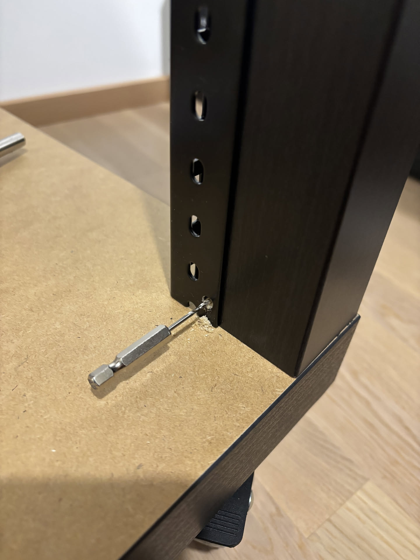 Bottom hole for rails.